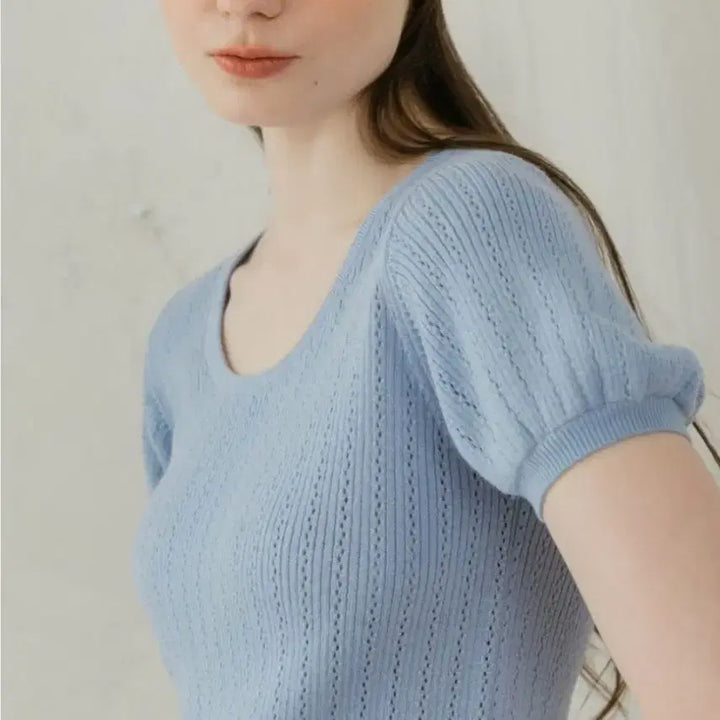 [BUNJANG] Nijur Silk Blend Crop Knit Top / 니주르 실크 블렌드 라운드 크롭 반팔 니트 탑 미착용 새상품
