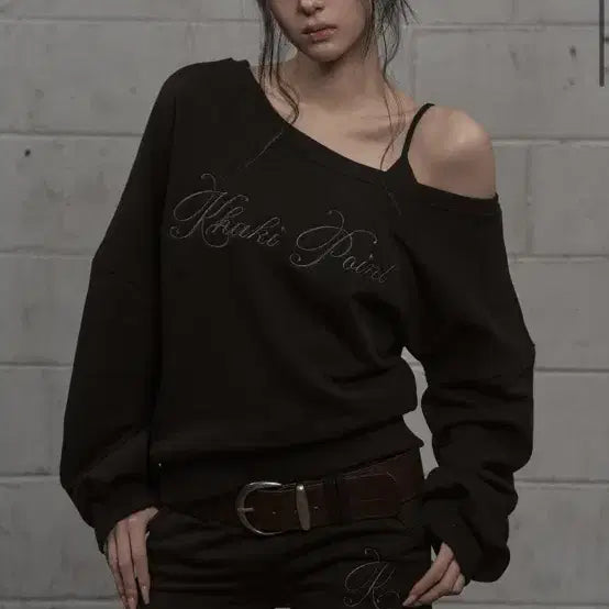 [BUNJANG] Khaki Point Lettering Sweatshirt and Shorts Set / 카키포인트 레터링 스웨트 셔츠 반바지 세트 (개별 구매 가능)
