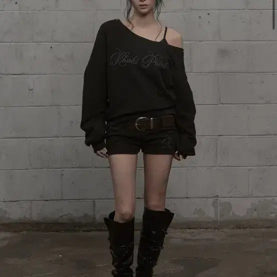 [BUNJANG] Khaki Point Lettering Sweatshirt and Shorts Set / 카키포인트 레터링 스웨트 셔츠 반바지 세트 (개별 구매 가능)