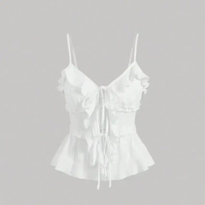 [BUNJANG] White Frill Tank Top Blouse / 화이트 프릴 끈나시 블라우스