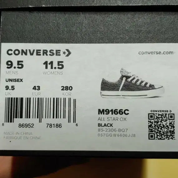 [SOLD OUT] 새상품)컨버스 올스타 m9166c 검정 280