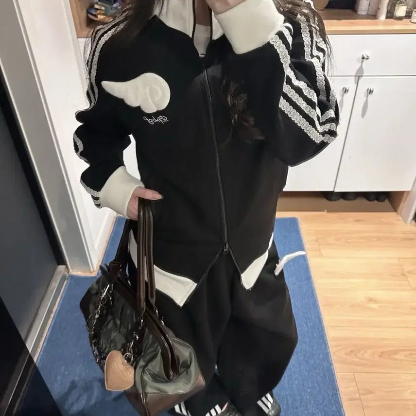 [BUNJANG] Subculture Wing Embroidery Zip-up Jersey / 서브컬처 날개 자수 집업 져지