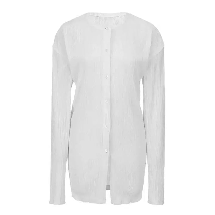 [BUNJANG] 르917 Pleated Long Sleeve Cardigan White / 르917 단독플리츠 롱 슬리브 가디건 화이트
