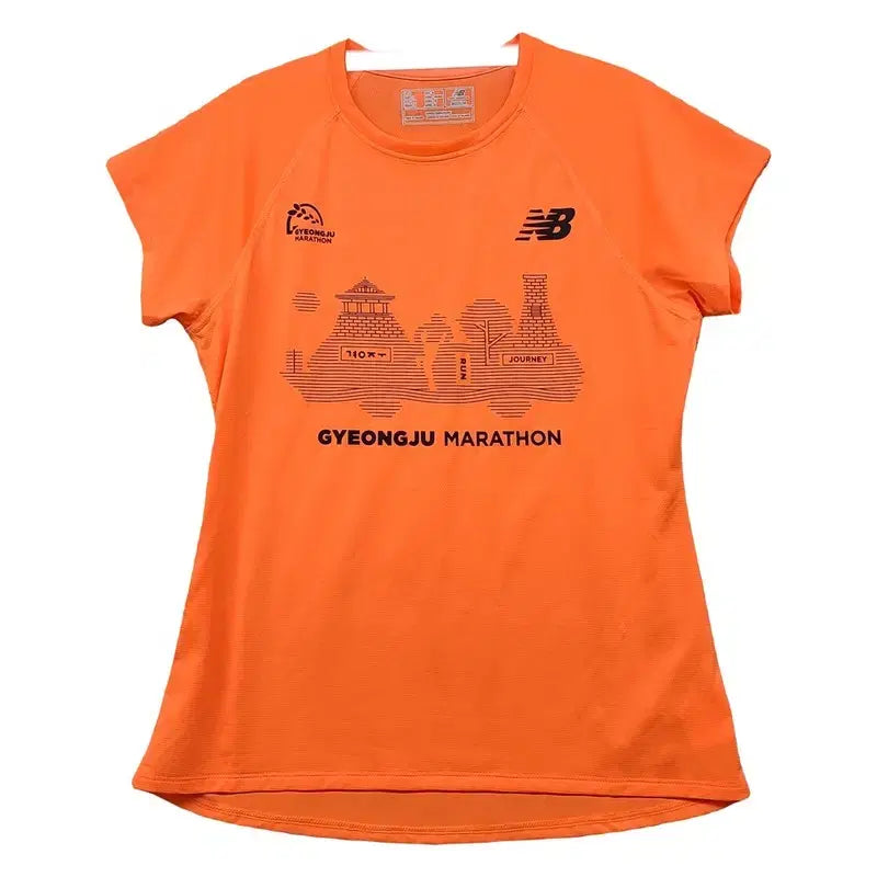 [BUNJANG] New Balance Marathon Printing Orange T-shirt / 뉴발란스 프린팅 오렌지 트레이닝 반팔티 M