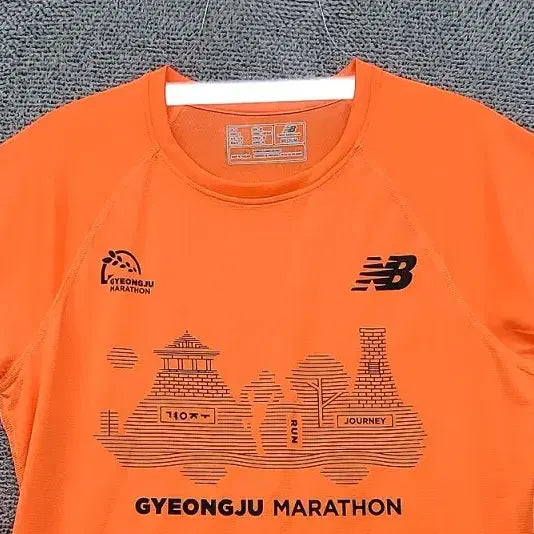 [BUNJANG] New Balance Marathon Printing Orange T-shirt / 뉴발란스 프린팅 오렌지 트레이닝 반팔티 M