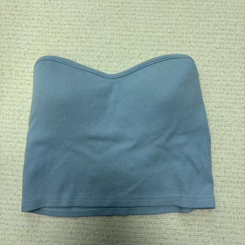 [BUNJANG] Blue Ribbed Tube Top / 블루 골지 튜브탑(패드내장)
