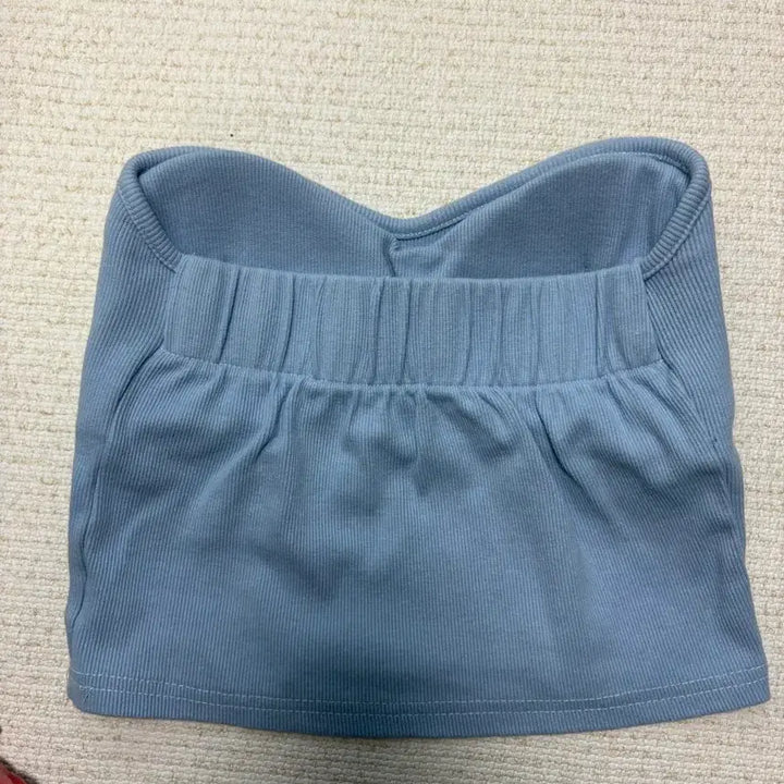 [BUNJANG] Blue Ribbed Tube Top / 블루 골지 튜브탑(패드내장)