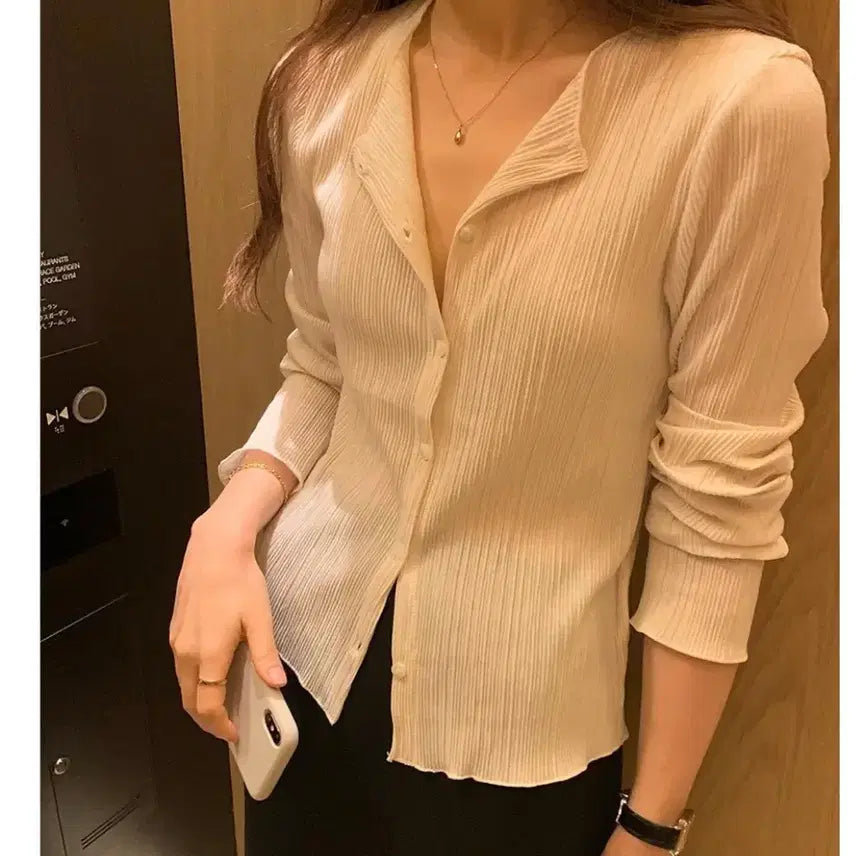 [SOLD OUT] 온스 시몬 플리츠 가디건 크림
