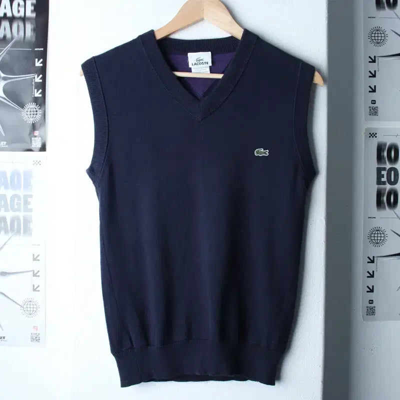 [BUNJANG] Lacoste Knit Vest Navy Layered Edition / (M) 라코스테 니트 조끼 네이비 레이어드 한정판-1860A