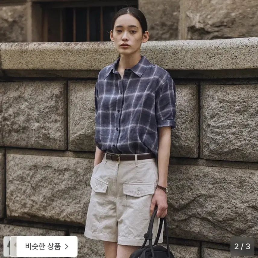 [BUNJANG] Sageement Charcoal Checkered Short Sleeve Shirt / (1회착용) 세이지먼트 반팔 체크 셔츠 - 차콜