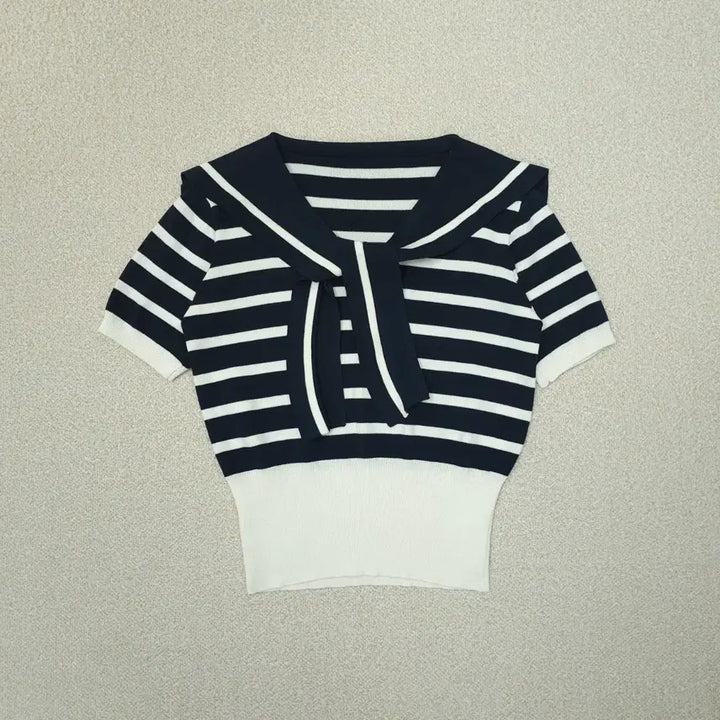 [BUNJANG] Sailor Collar Knit Top / (F)여성 세일러카라 반팔 니트 리본
