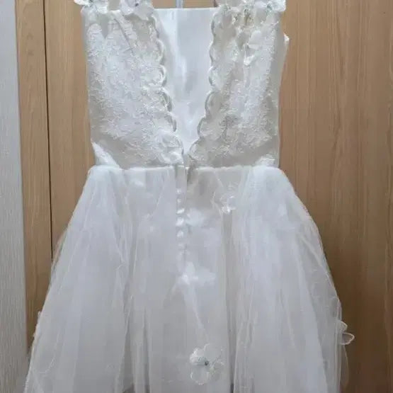 [BUNJANG] White Floral Lace Chiffon Midi Dress / 여성 화이트 플라워 장식 쉬폰 원피스