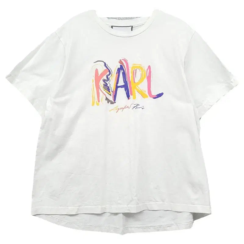 [BUNJANG] Karl Lagerfeld White Graphic Print T-shirt / 칼 라거펠트 프린팅 화이트 반팔티 95 (77)
