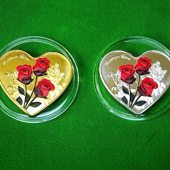 [BUNJANG] Rose Color Proof Heart Medal Gold/Silver Set / 장미꽃 색채프루프 하트메달 금/은장 세트