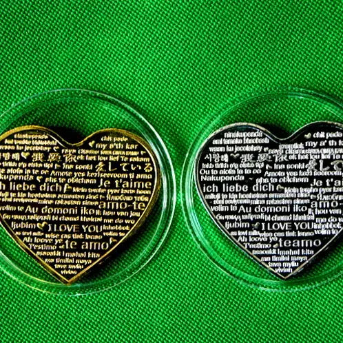 [BUNJANG] Rose Color Proof Heart Medal Gold/Silver Set / 장미꽃 색채프루프 하트메달 금/은장 세트