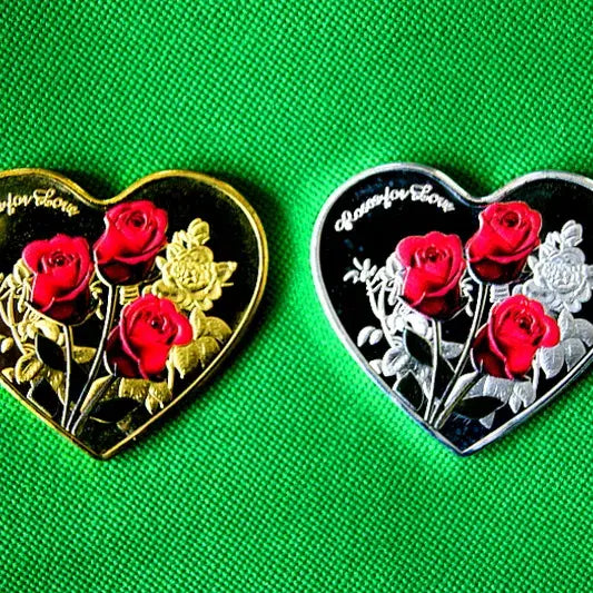 [BUNJANG] Rose Color Proof Heart Medal Gold/Silver Set / 장미꽃 색채프루프 하트메달 금/은장 세트