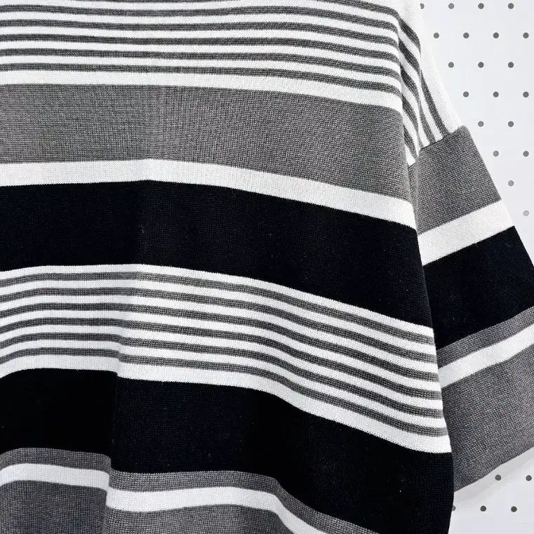 [BUNJANG] Striped Knit Three-Color 7-Part Knit Top / 스트라이프 니트 삼색 단가라 7부니트티