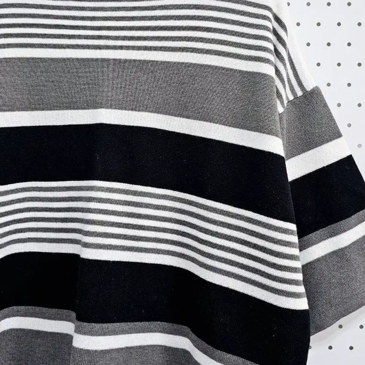 [BUNJANG] Striped Knit Three-Color 7-Part Knit Top / 스트라이프 니트 삼색 단가라 7부니트티