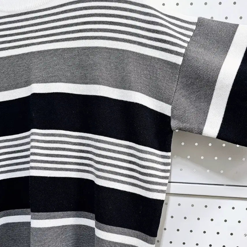 [BUNJANG] Striped Knit Three-Color 7-Part Knit Top / 스트라이프 니트 삼색 단가라 7부니트티