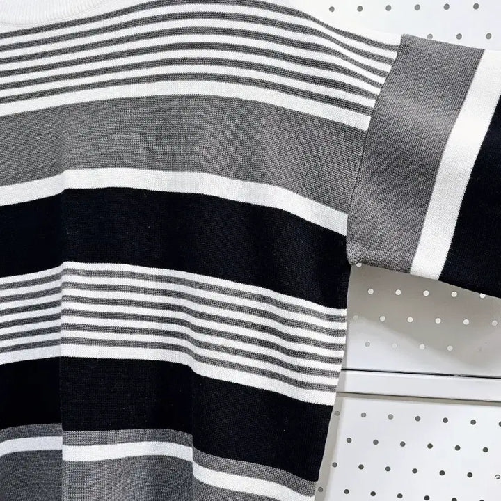 [BUNJANG] Striped Knit Three-Color 7-Part Knit Top / 스트라이프 니트 삼색 단가라 7부니트티