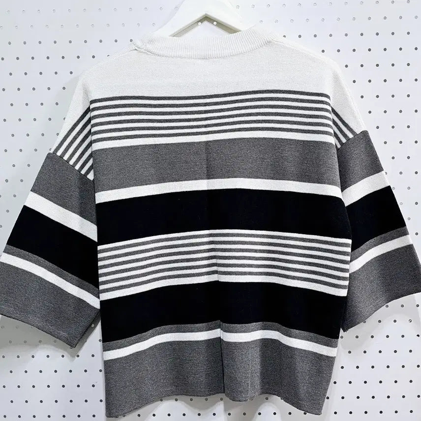 [BUNJANG] Striped Knit Three-Color 7-Part Knit Top / 스트라이프 니트 삼색 단가라 7부니트티