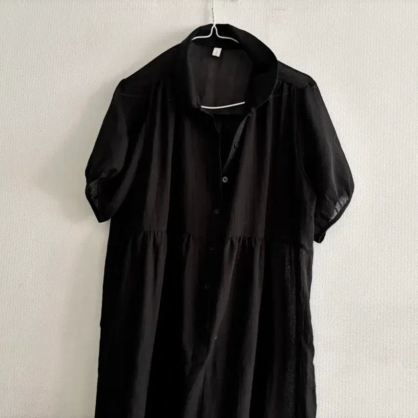 [SOLD OUT] 시스루 블랙 셔츠형 원피스