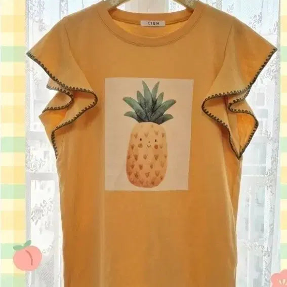 [BUNJANG] CIEN Pineapple Frill Sleeve T-Shirt FREE Yellow / [FREE] CIEN 파인애플 프릴 소매 티셔츠 (상태 최상/옐로우)
