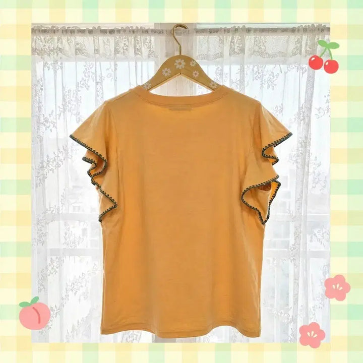 [BUNJANG] CIEN Pineapple Frill Sleeve T-Shirt FREE Yellow / [FREE] CIEN 파인애플 프릴 소매 티셔츠 (상태 최상/옐로우)
