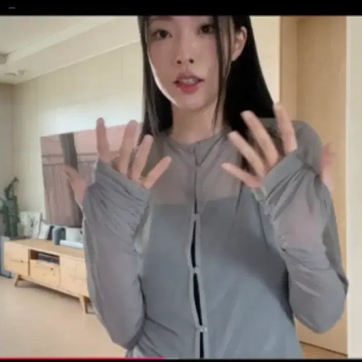 [BUNJANG] Woohwa Mesh Shirring Cardigan Gray / 우화 메쉬 셔링 가디건 그레이