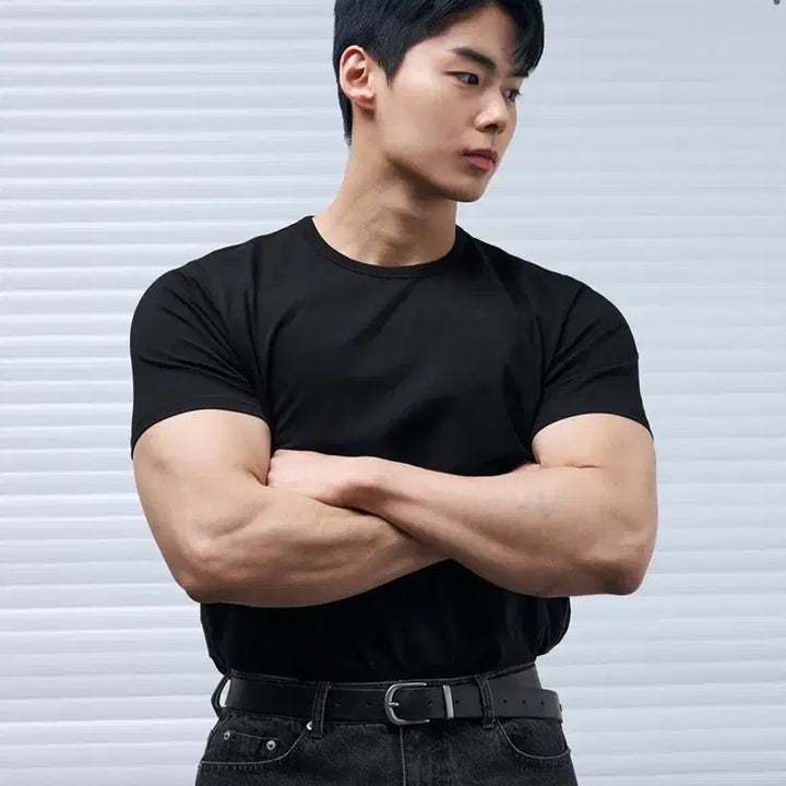 [SOLD OUT] (L) 드로우핏 만재 콜라보 러스티 머슬핏 티셔츠 BLACK 반팔