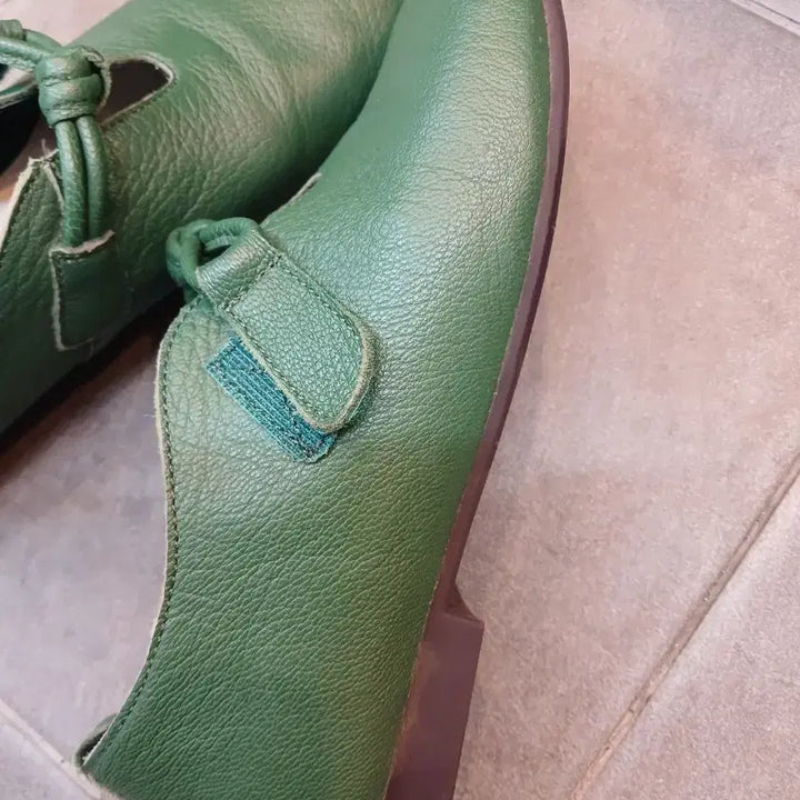 [BUNJANG] Ampline Green Leather Ribbon Flat Shoes (225) / 앰플라인 그린 가죽리본 플랫슈즈 225