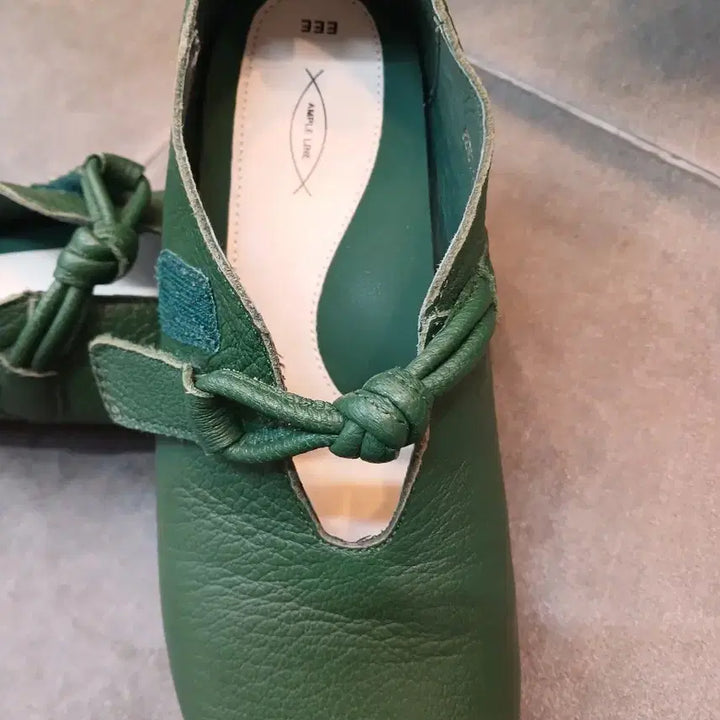[BUNJANG] Ampline Green Leather Ribbon Flat Shoes (225) / 앰플라인 그린 가죽리본 플랫슈즈 225