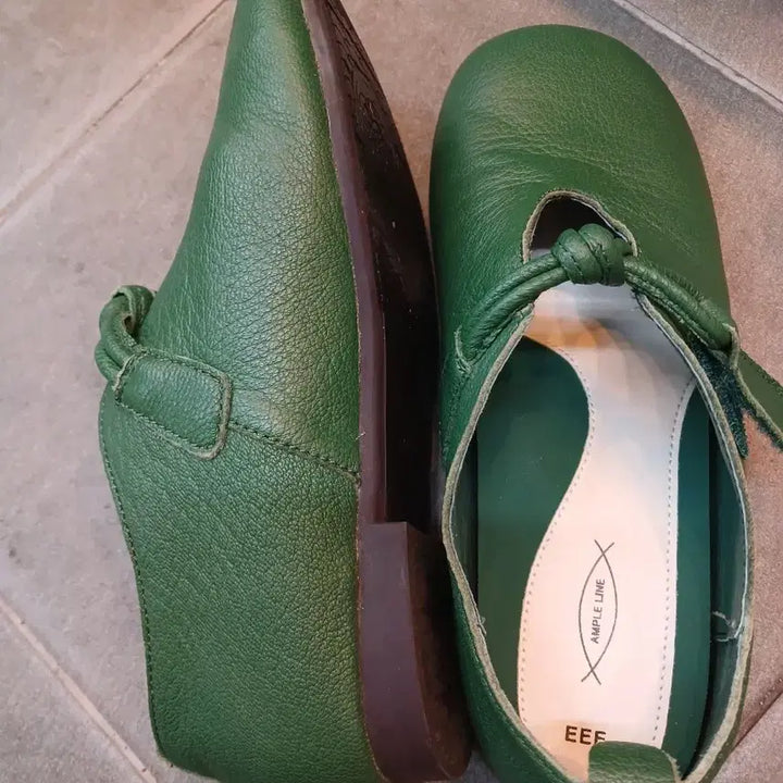 [BUNJANG] Ampline Green Leather Ribbon Flat Shoes (225) / 앰플라인 그린 가죽리본 플랫슈즈 225