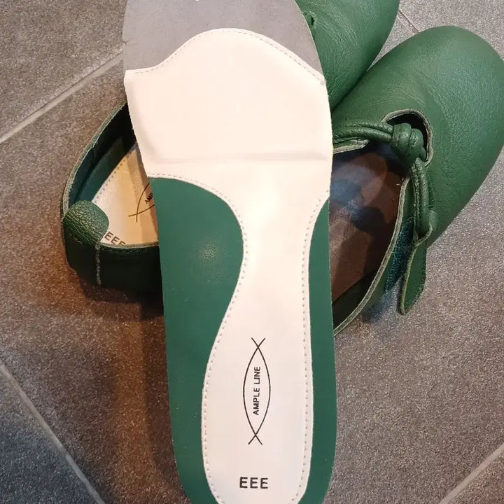 [BUNJANG] Ampline Green Leather Ribbon Flat Shoes (225) / 앰플라인 그린 가죽리본 플랫슈즈 225