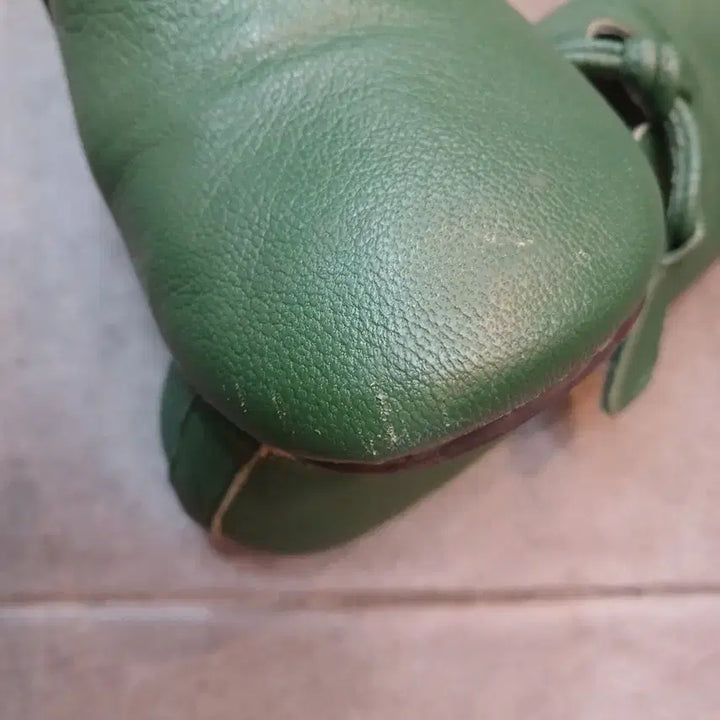 [BUNJANG] Ampline Green Leather Ribbon Flat Shoes (225) / 앰플라인 그린 가죽리본 플랫슈즈 225