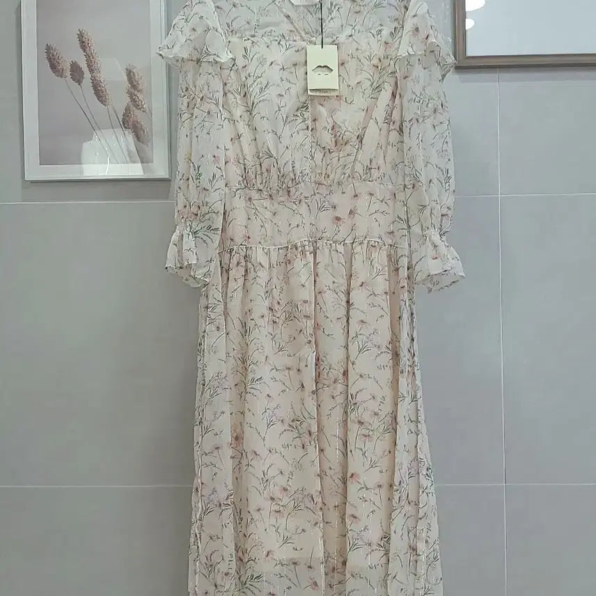 [BUNJANG] EnC Floral Long Chiffon Frill Dress Set / EnC 플라워 롱 원피스 쉬폰 프릴 새상품 3종