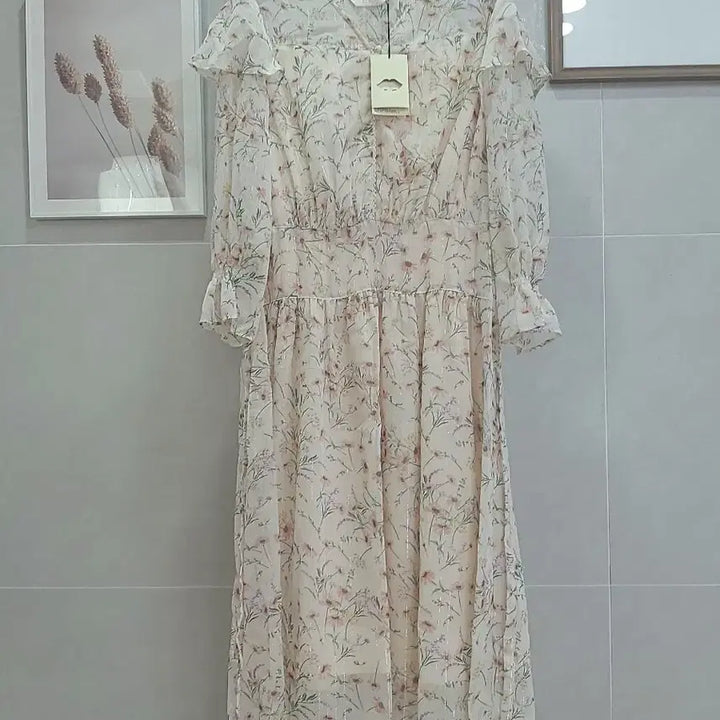 [BUNJANG] EnC Floral Long Chiffon Frill Dress Set / EnC 플라워 롱 원피스 쉬폰 프릴 새상품 3종