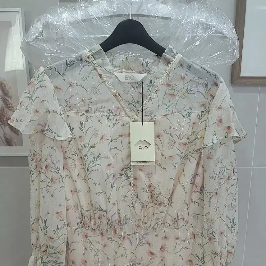 [BUNJANG] EnC Floral Long Chiffon Frill Dress Set / EnC 플라워 롱 원피스 쉬폰 프릴 새상품 3종