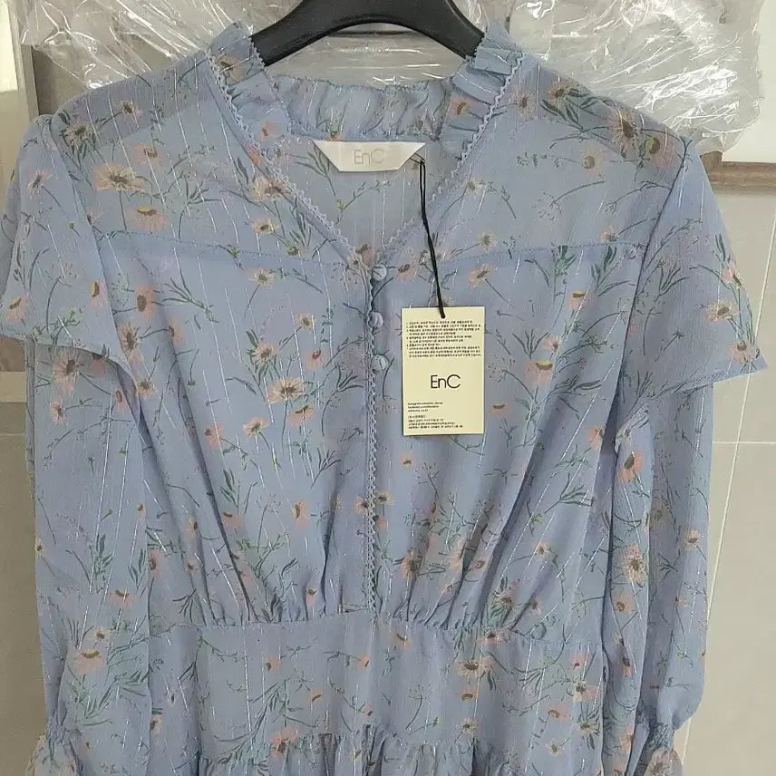 [BUNJANG] EnC Floral Long Chiffon Frill Dress Set / EnC 플라워 롱 원피스 쉬폰 프릴 새상품 3종