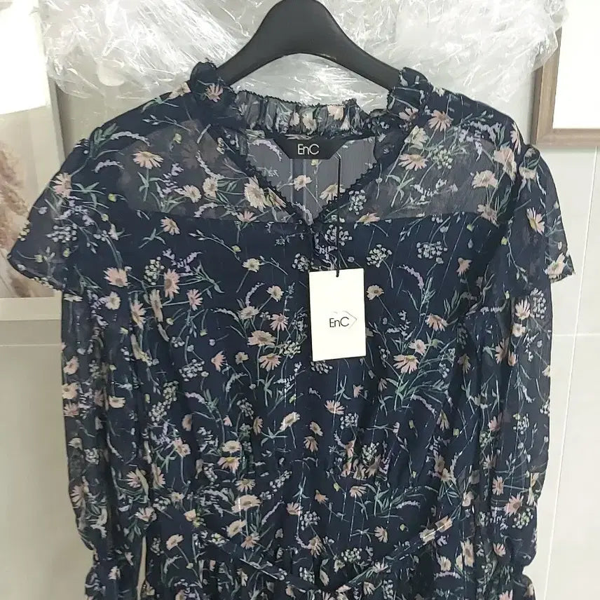 [BUNJANG] EnC Floral Long Chiffon Frill Dress Set / EnC 플라워 롱 원피스 쉬폰 프릴 새상품 3종