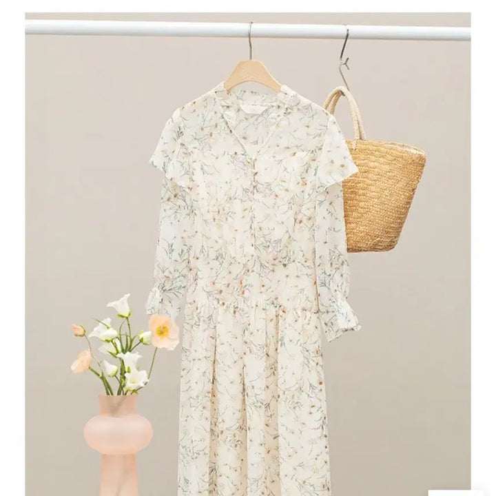 [BUNJANG] EnC Floral Long Chiffon Frill Dress Set / EnC 플라워 롱 원피스 쉬폰 프릴 새상품 3종