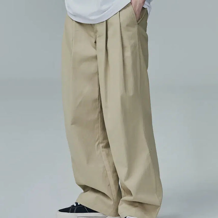 [BUNJANG] Not For Nerd Wide Cotton Pants (Beige) / 낫포너드 투 턱 와이드 코튼 팬츠(베이지)