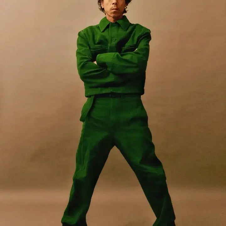 [BUNJANG] NOUVMAREE EE 22FW Neo Stitch Denim Set Green / 누마레 22FW EE 네오 스티치 셋업 그린 M, S