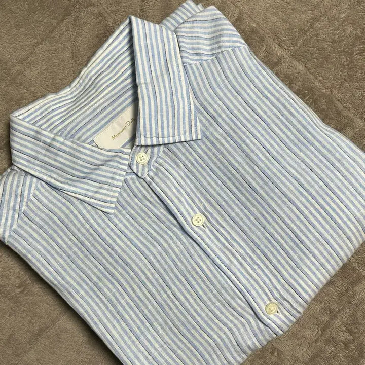 [BUNJANG] Massimo Dutti Linen Blue Striped Shirt L Size / 마시모두띠 100% 린넨 블루 스트라이프 셔츠 L사이즈