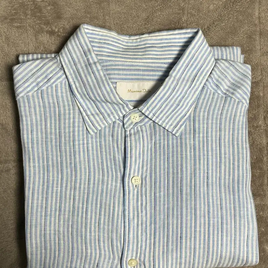[BUNJANG] Massimo Dutti Linen Blue Striped Shirt L Size / 마시모두띠 100% 린넨 블루 스트라이프 셔츠 L사이즈