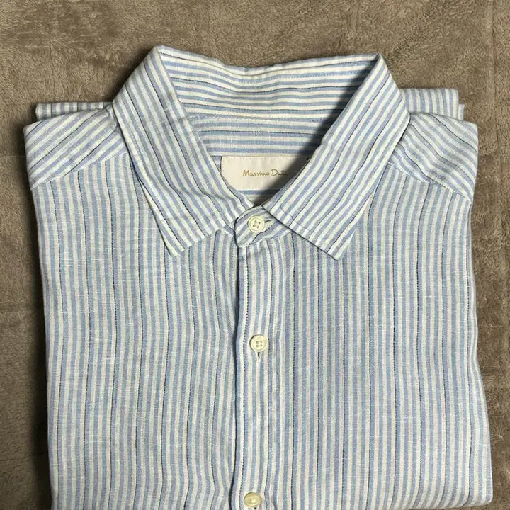 [BUNJANG] Massimo Dutti Linen Blue Striped Shirt L Size / 마시모두띠 100% 린넨 블루 스트라이프 셔츠 L사이즈
