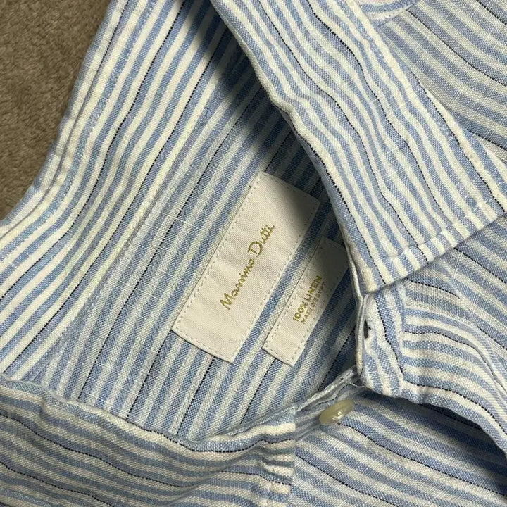 [BUNJANG] Massimo Dutti Linen Blue Striped Shirt L Size / 마시모두띠 100% 린넨 블루 스트라이프 셔츠 L사이즈