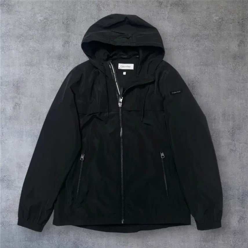[BUNJANG] Calvin Klein Black Back Logo Hooded Windbreaker Jacket M / 캘빈클라인 블랙 백로고 후드 윈드브레이커 바람막이 M