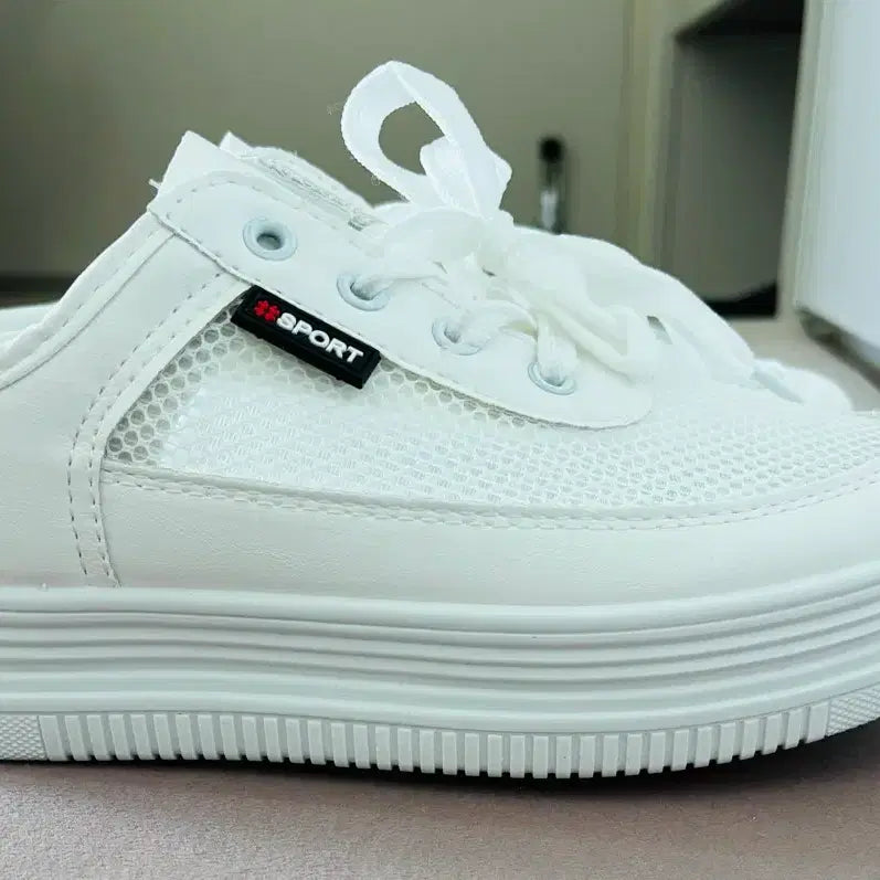[BUNJANG] White Mesh Sneakers Mules / 화이트 메쉬 스니커즈 뮬240