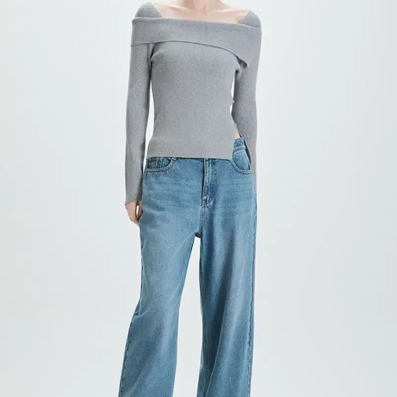 [BUNJANG] MIXXO Off-Shoulder Knit Button-Up Asymmetrical Shoulder / 미쏘 오프숄더 니트 버튼업 언발숄더
